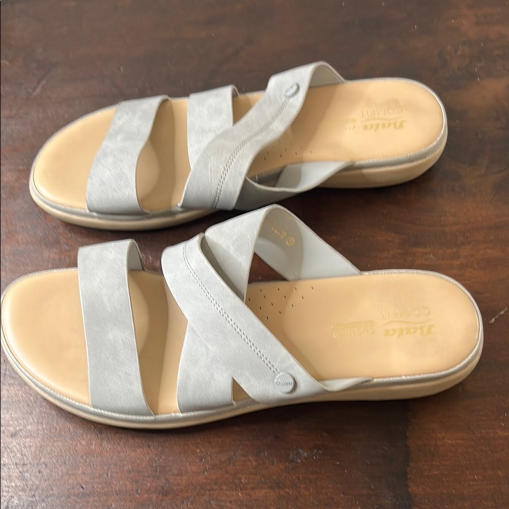 Bata comfort fit Gray and Tan Slide Sandals with Crossover Straps Sz 41 - Picture 5 of 9